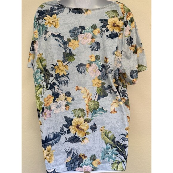 Cj Banks Floral Blouse Short Sleeves Blue Yellow Multicolor Size 1X - Picture 2 of 6